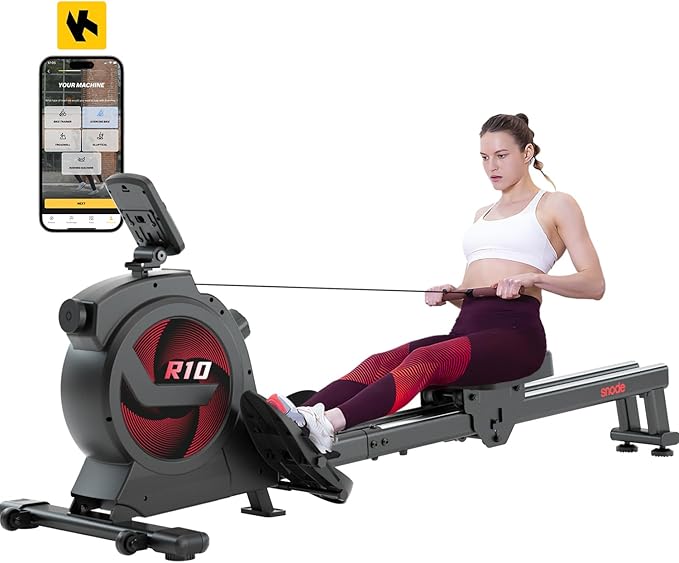 SNODE Rowing Machine for Home, Sturdy Rower Machinewith LCD Monitor, Ergonomic Seat, Dual Rail, High Weight Capacity