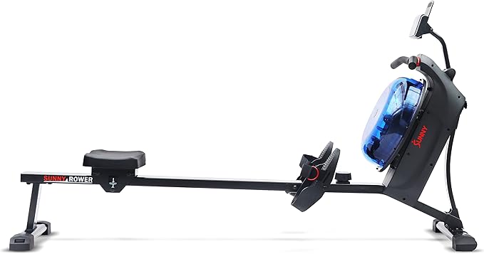 Sunny Health & Fitness Elite Water Rowing Machine with High Resistance Vertical Tank, Optional Exclusive Bluetooth SunnyFit App