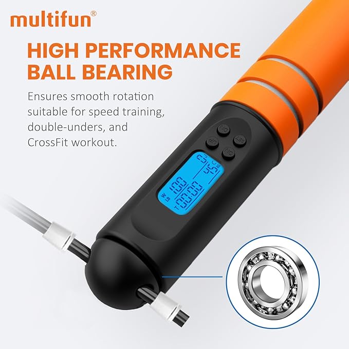 Jump Rope, multifun Speed Skipping Rope with Calorie Counter, Adjustable Digital Counting Jump Rope with Ball Bearings and Alarm Reminder for Fitness, Crossfit, Exercise, Workout, Boxing, MMA, Gym