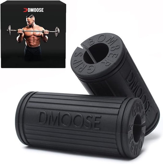 DMoose Fitness Thick Bar Dumbbell Grips, Non Slip High Density Silicone Rubber Barbell Grips - Bar Grips for Weightlifting, Muscle Building, Cable Attachments