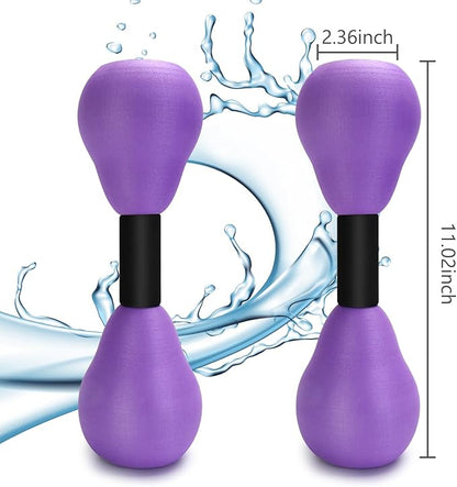 Aquatic Dumbells,2Pcs Foam Water Weights Aerobic Exercise Fitness Equipment Dumbbells, Pool Resistance Swimming Training for Adults/Kids/Men/Women Weight Loss, Beginner Swimming Training, Purple