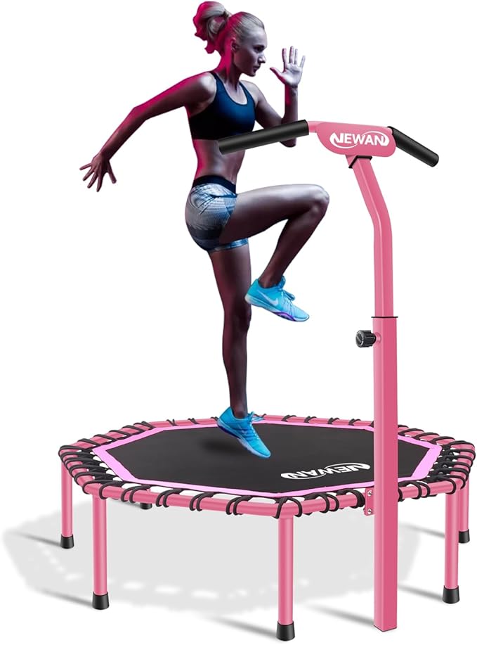 Newan 48" Fitness Trampoline with Adjustable Handle Bar, Silent Trampoline Bungee Rebounder Jumping Cardio Trainer Workout for Adults - Max Limit 330 lbs