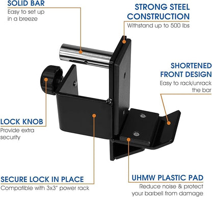 Yes4All Power Rack Attachment – J-Hook Barbell Fit 2x2 or J-Hook Barbell Fit 3x3 in Square Tube