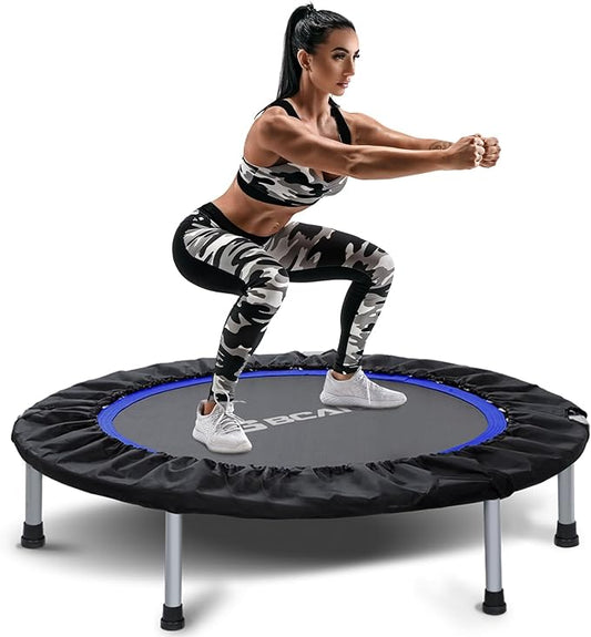 BCAN 40/48" Foldable Mini Trampoline Max Load 330lbs/440lbs, Fitness Rebounder with Adjustable Foam Handle, Exercise Trampoline for Adults Indoor/Garden Workout