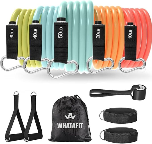 WHATAFIT Resistance Bands, Exercise Bands，Resistance Bands for Working Out, Work Out Bands with Handles for Men and Women Fitness, Strength Training Home Gym Equipment