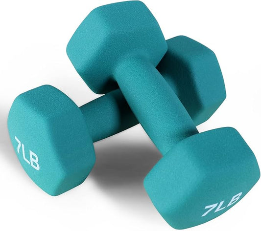 Signature Fitness Neoprene Dumbbell Hand Weights, Anti-Slip, Anti-roll, Hex Shape Colorful, Pair or Set with Stand