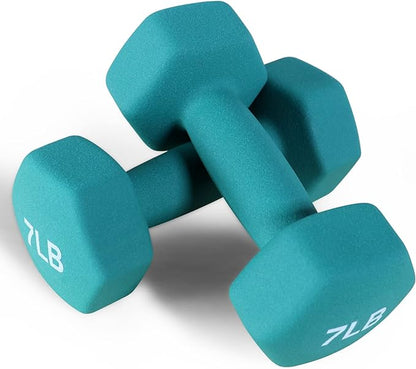 Signature Fitness Neoprene Dumbbell Hand Weights, Anti-Slip, Anti-roll, Hex Shape Colorful, Pair or Set with Stand