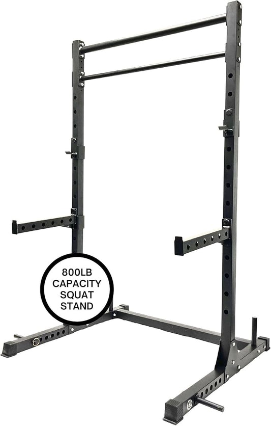 HulkFit Multi-Functional Adjustable Pro Series Squat Stand Squat Rack Power Cage Strength Training Exercise Equipment for Home Gym with 2 Pull Up Bar for Bench Press, Squats, and Deadlifts - Multicolor