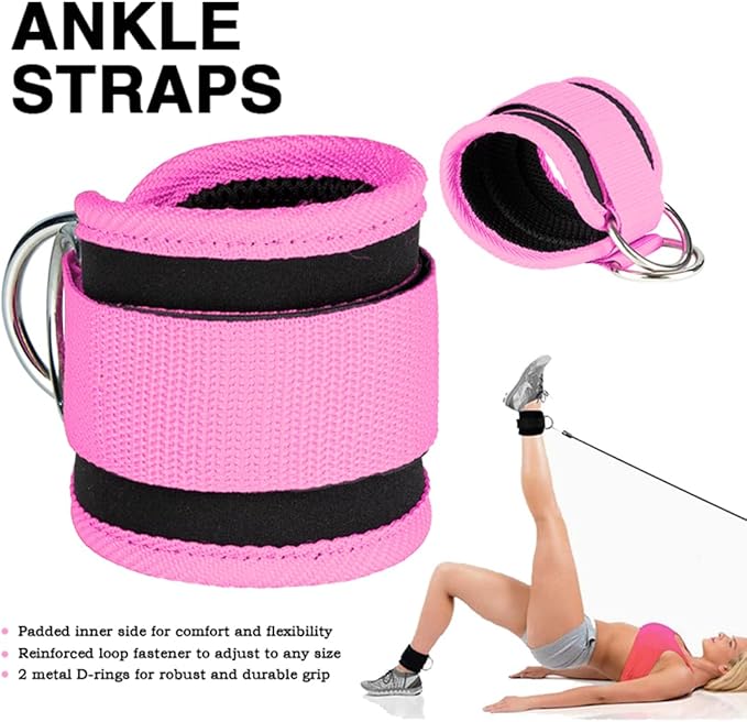 Ankle Straps Ankle Resistance Bands Wrist Cuffs Padded Straps Adjustable Fitness Glute Kickback D-Ring for Cable Machine Gym Foot Leg Training Brace Support 1 Pair