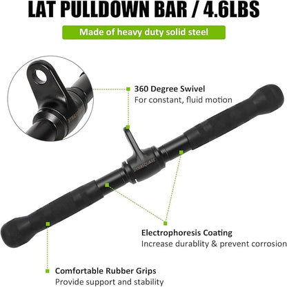 Cable Attachments for Home Gym, Made of Heavy Duty Solid Steel, LAT Pulldown Attachment, Weight Machine Accessories, Straight Pull Down Bar, Tricep Rope, Exercise & Double D Handle