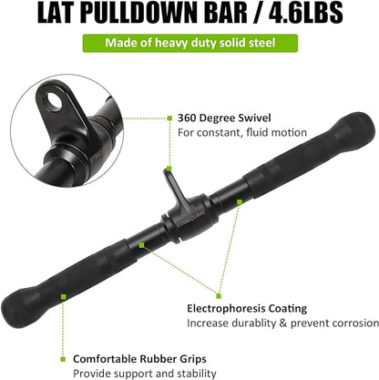 LAT Pulldown Attachments Combo, Cable Machine Accessories with Curl Pulldown Bar, Fit Most Gym Machines, Made of Heavy Duty Solid Steel