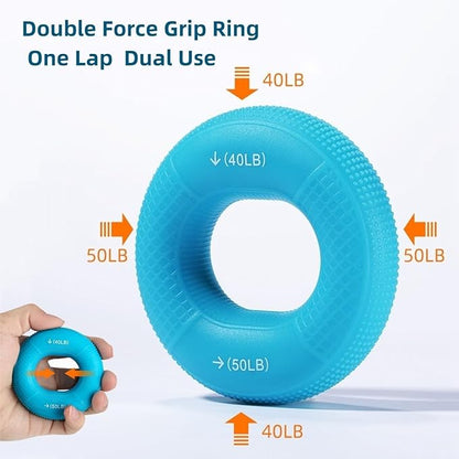 Grip Strength Trainer,Silicone Hand Grip Strengthener Ring,Finger Grip Workout - Double Force Grip Rings for Rock Climbing, Athletes & Stress Relief, (20-60lbs) 5 Resistance Levels(4 PCS)