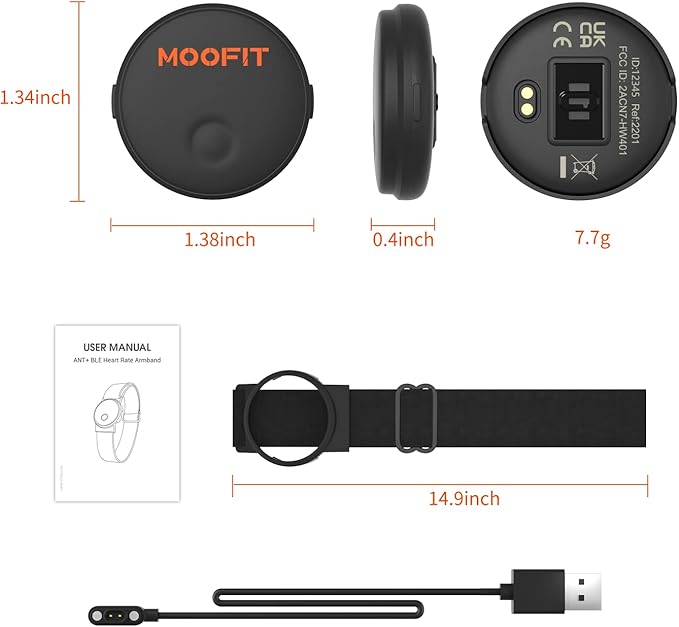 moofit HW401 Heart Rate Monitor Armband, IP67 Waterproof, Support Bluetooth/ANT+, Rechargeable Optical Heart Rate Sensor Bracelet Works with Wahoo, Strava, Elite HRV