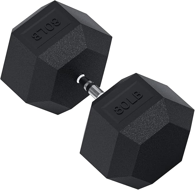 THUNDERBAY Rubber Coated Cast Iron Hex Dumbbell Weights(in Pairs or Singles)