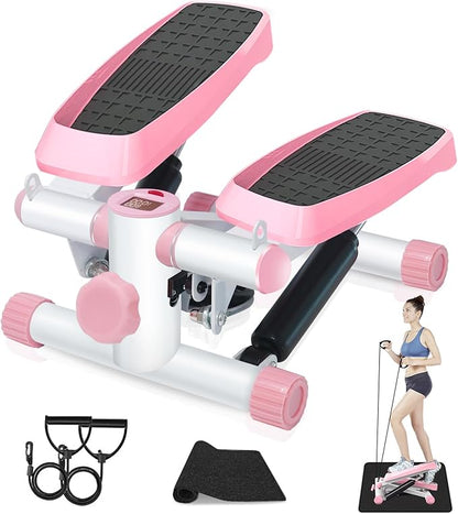 Mini Steppers for Exercise，Step Machine for Exercise for Home，Portable Mini Stair Stepper,Workout Hydraulic Stepper，Stepper with Resistance Bands,Carrying 330 Lbs，Fro Home Workouts