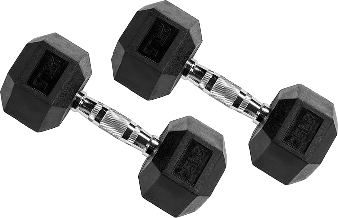 Signature Fitness Rubber Encased Hex Dumbbell, Multiple Sizes