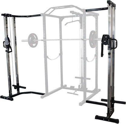 Signature Fitness Multi-Function Adjustable Power Cage with J-Hooks, Safety Straps and Optional LAT Pulldown Attachment and Cable Crossover, Multiple Styles