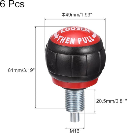 uxcell Fitness Equipment Pull Pin Spring Knob, M16 Adjustment Fitness Pull Pin Knob for Fitness Equipment Bicycle Equipment, Black Red 6Pcs