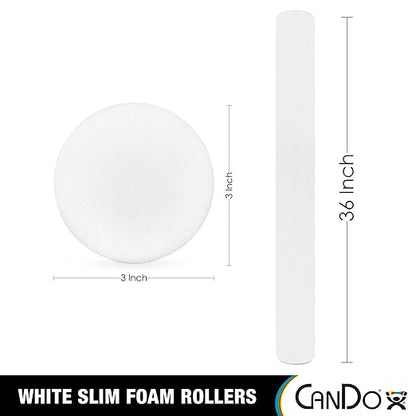 CanDo Slim White PE Foam Rollers for Exercise, Fitness, Muscle Restoration, Massage Therapy, Sport Recovery and Physical Therapy for Home, Clinics, Professional Therapy 3" x 36" Round