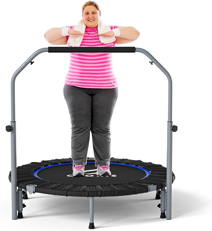 CLORIS 40in Folding Trampoline Mini Rebounder Fitness Trampoline with Adjustable Foam Handle for Kids/Adult, with safty Padded Cover Best Gift for Kids/Adult