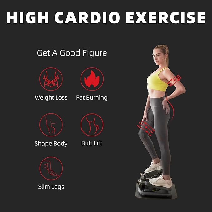 DHT Stair Stepper for Home, Mini Stepper for Exercise, Health & Fitness Exercise Stepping Machine for Exercise Fitness Office Home Workout Equipment, with Resistance Band and Calories Count