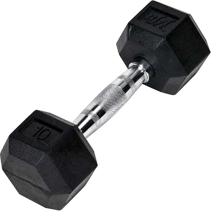 JFIT Rubber Hex Dumbbell - 15 Size, Single and Pair Options, 4-50lbs - Shaped Heads Prevent Rolling and Injury - Ergonomic Hand Weights for Exercise, Therapy, Muscle, Strength and Weight Training