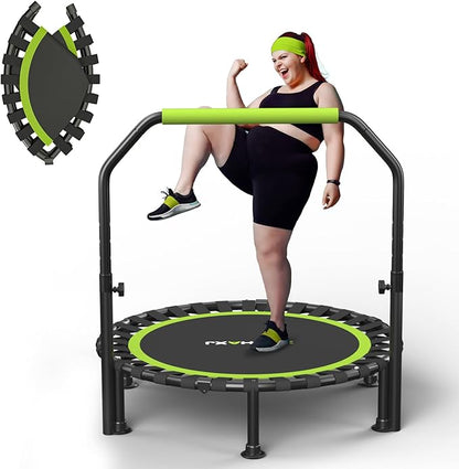 Foldable Mini Trampoline, 40"/48" Rebounder Trampoline for Adults & Kids, 450lbs Capacity with U-Shaped Adjustable Bar, Indoor Fitness Workout Exercise Equipment