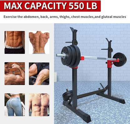 BESTHLS Adjustable Squat Rack Stand with Barbell Rack, Weight Plate Holder, J Hooks,Dip Bar Station for Bench Press Strength Training Max Load 550LBS Suitable for Gym and Home Fitness