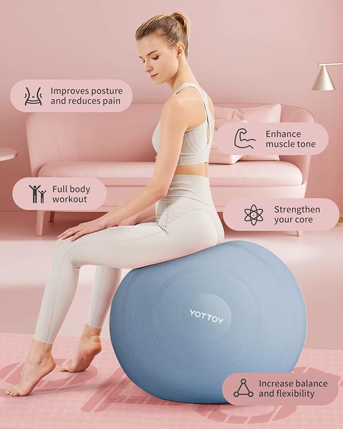 Anti-Burst Exercise Ball for Working Out, Yoga Ball for Pregnancy,Extra Thick Workout Ball for Physical Therapy,Stability Ball for Ball Chair Fitness with Pump