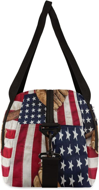 Vintage Ball Baseball American Flag Gym Bag for Women Men, Small Travel Duffel Bag for Sports Getaway Overnight Bag Lightweight Weekender Bags Workout Bag Dance Bag for Boys Girls Kids Teens