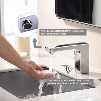 Electric Automatic Touchless Bathroom Sink Faucet Hot and Cold Mixer Sensor Faucet with Control Box Vanity Faucets,Hands Free Bathroom Water Tap,Chrome Finished