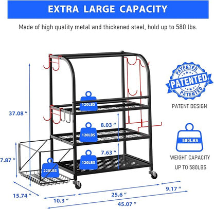 Dumbbell Rack Weight Rack for Home Gym with Wheels and Hooks Sports Equipment Organizer for Garage Yoga Mat Holder Fitness Equipments Storage