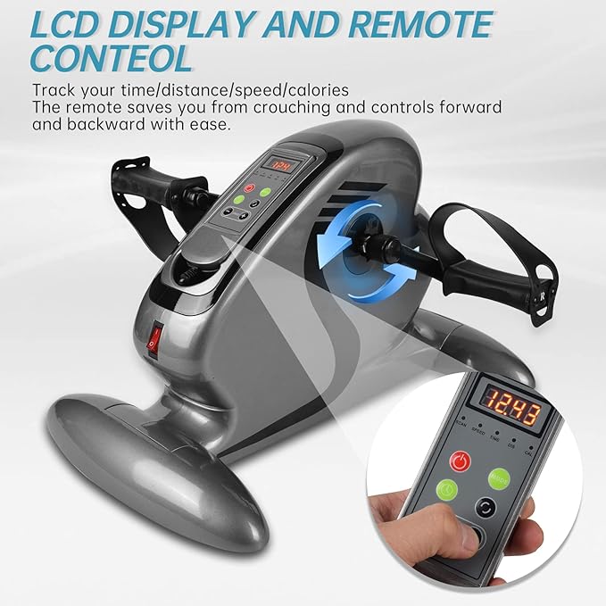 Electric Mini Exercise Bike Motorized Pedal Exerciser is a Low-Impact, Resistance-Free Fitness and Rehabilitation Device. This Under-Desk Bicycle Pedal Exerciser is Your Ideal Fitness compani