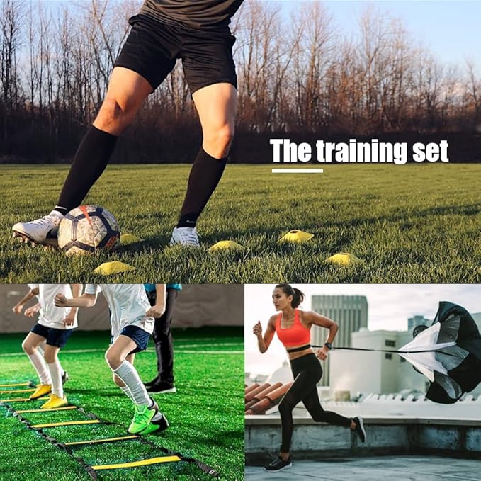 Football Training Equipment 1 Agility 4 Steel Piles,12 Disc Cones,1 Resistance