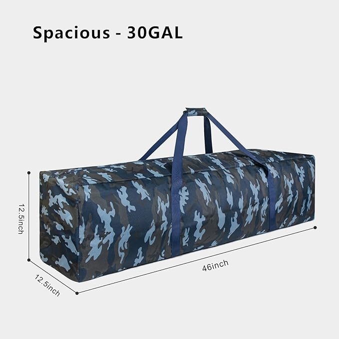 TOPDesign 1-Pack 46 Inch Extra Large Zippered Duffel Bag for Travel Camping Sports Equipment Storage, Waterproof Foldable Luggage Bag with Padded Handles (Camouflage Blue)