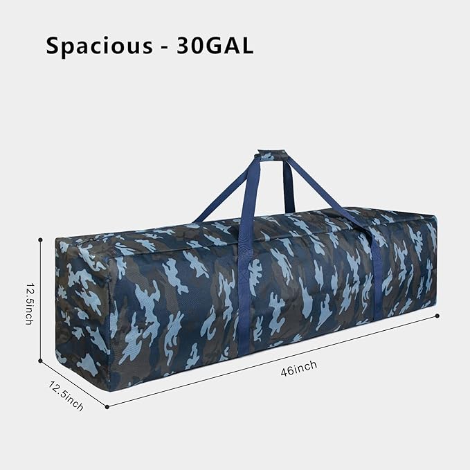 TOPDesign 3-Pack 46 Inch Extra Large Zippered Duffel Bag for Travel Camping Sports Equipment Storage, Waterproof Foldable Luggage Bag with Padded Handles (Camouflage Blue)