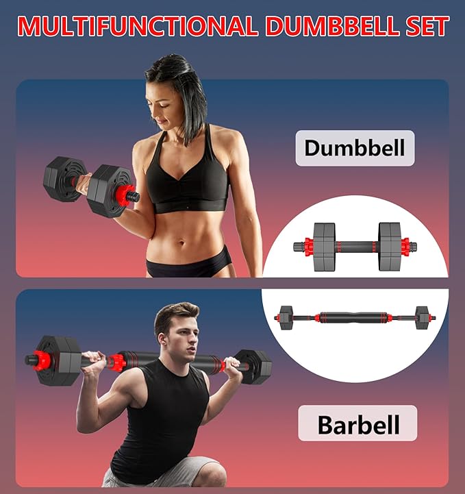 44LB Adjustable Dumbbells Set of 2, Weights Set Adjustable,Dumbbell Weights Sets with Connector for Women Man, Free Weights Barbell Fitness Equipment for Workout Strength Training