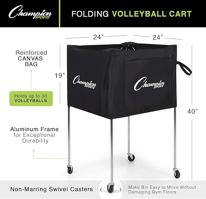 Champion Sports Volleyball Cart with Wheels, Premium Volleyball Equipment and Accessories