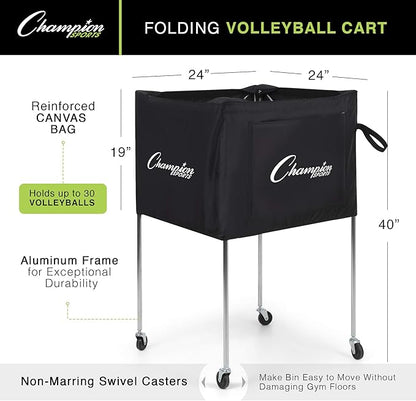 Champion Sports Volleyball Cart with Wheels, Premium Volleyball Equipment and Accessories