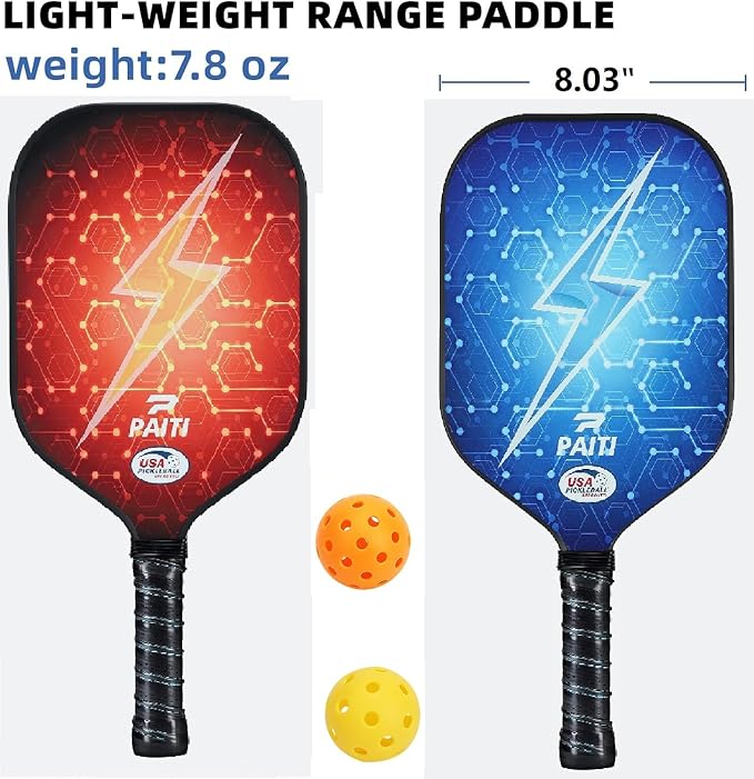 Pickleball Paddles, USAPA Approved Reinforced 13mm Thick Core Fiberglass Surface Pickleball Set with Pickleball Rackets,pickleball paddles set of 2, Pickle Ball Paddle Set tennis gifts for Men Women