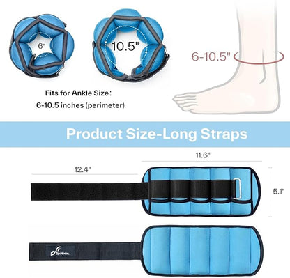 Sportneer Adjustable Ankle Wrist Weights for Men Women Kids, Adjustable Leg & Cuff Weight Straps for Fitness, Walking, Running, Aerobics, Yoga, Gym | 2 lbs for Each Ankle, 1 Pair Total Weight 4 lbs