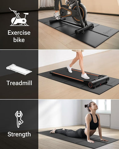 UREVO Foldable Treadmill Mat, Exercise Bike Mats for Home Gym Workout, Waterproof Non-Slip Exercise Equipment Mat Floor Protector for Indoor Cycles, Rowing Machine, Elliptical