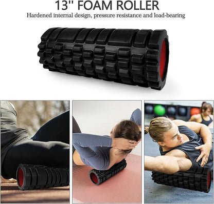 5 in 1 Foam Roller Set High Density Foam Roller Patented, Massage Stick, Massage Ball, Resistance Band for Deep Muscle Massage Pilates Yoga, Fitness for Trigger Point Release