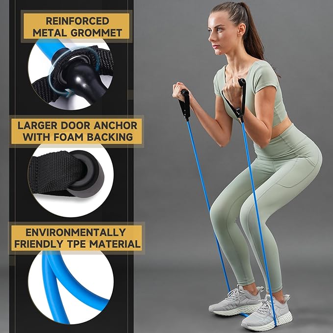 Resistance Bands with Handles for Working Out Women and Men, Exercise Bands with Door Anchor, Stretch Bands for Home Workouts, Simple Guide Included