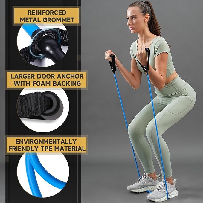 Resistance Bands with Handles for Working Out Women and Men, Exercise Bands with Door Anchor, Stretch Bands for Home Workouts, Simple Guide Included