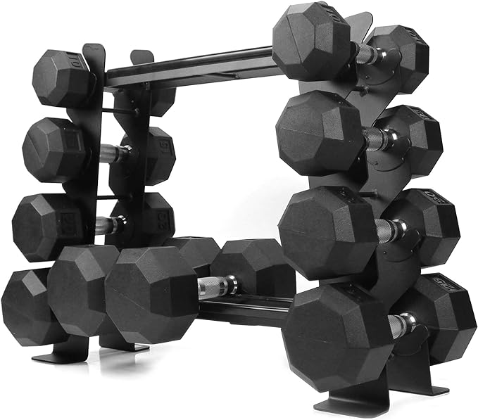 Rubber Dumbbell stand – Dumbbell Storage rack, Perfect For 5-30 lbs Set – 2 Tiers & 2 Vertical Slots With Protective Inserts – Compact & Versatile Design, Max. Weight 400 lbs.