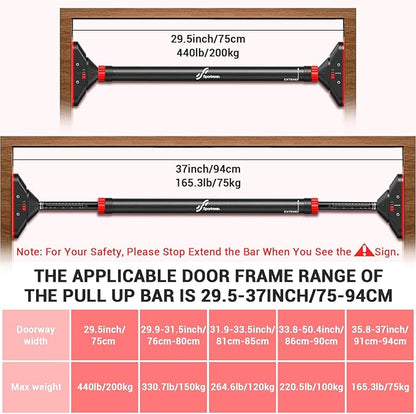 Sportneer Pull Up Bar: Strength Training Pull-up Bars without Screw - Adjustable Width Locking Mechanism Chin Up Bar, Thickened Steel Max Limit 440 lbs Upper Body Fitness Pullup Bars for Home