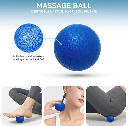 5 in 1 Foam Roller Set for Deep Tissue Muscle Massage, High Density Trigger Point Fitness Patented Exercise Foam Roller, Massage Roller, Massage Ball, Resistance Band, for Whole Body