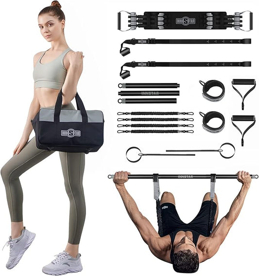 INNSTAR Upgraded Portable Home Gym 5.0, Adjustable Bench Press Resistance Bands,Full Body Workout Strength Training Equipment with Detachable Fitness Bar, Handles,for Home,Travel,Gym