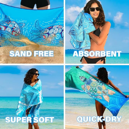 Microfiber Lightweight Beach Towel Sand Free Quick Dry Absorbent Thin Compact Towels for Swimming Pool Camping Beach Accessories Large Easy Pack Travel Things for Vacation Essentials Gift Adult